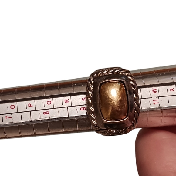 Bold Vintage Style Ring Raised Cabochon Stone Rope Border 925 Marked Silver ART - Picture 5 of 6